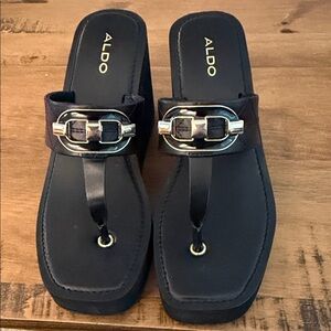 Aldo Black Sandals with Silver Buckle